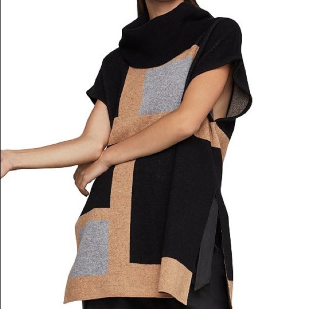 BCBG MAXAZRIA Colorblock Sleeveless Poncho Sweater